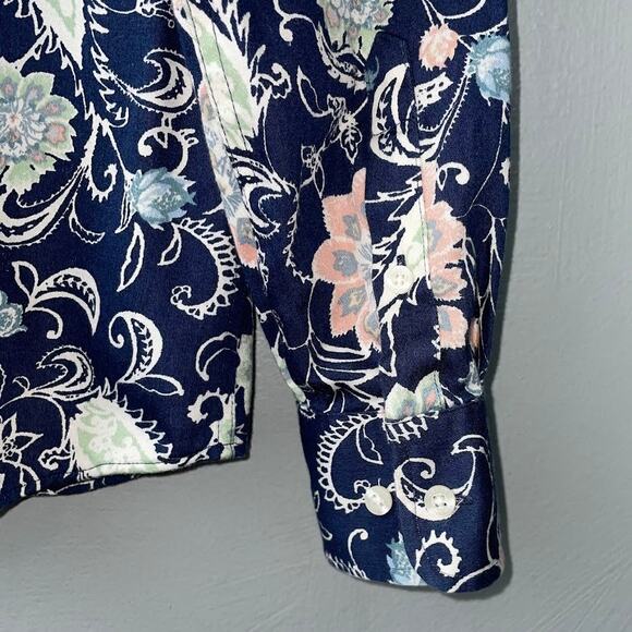 Chaps Button Up Shirt Size Medium Navy No Iron Cotton Career Contrast Cuffs - Picture 6 of 13